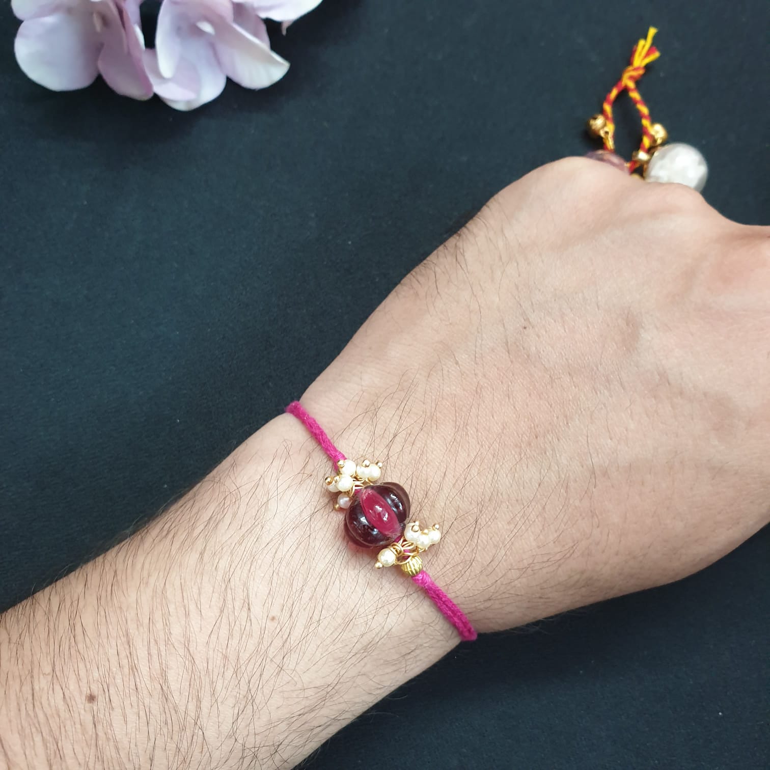 Pink Pumpkin Bead Rakhi (Pack of One)