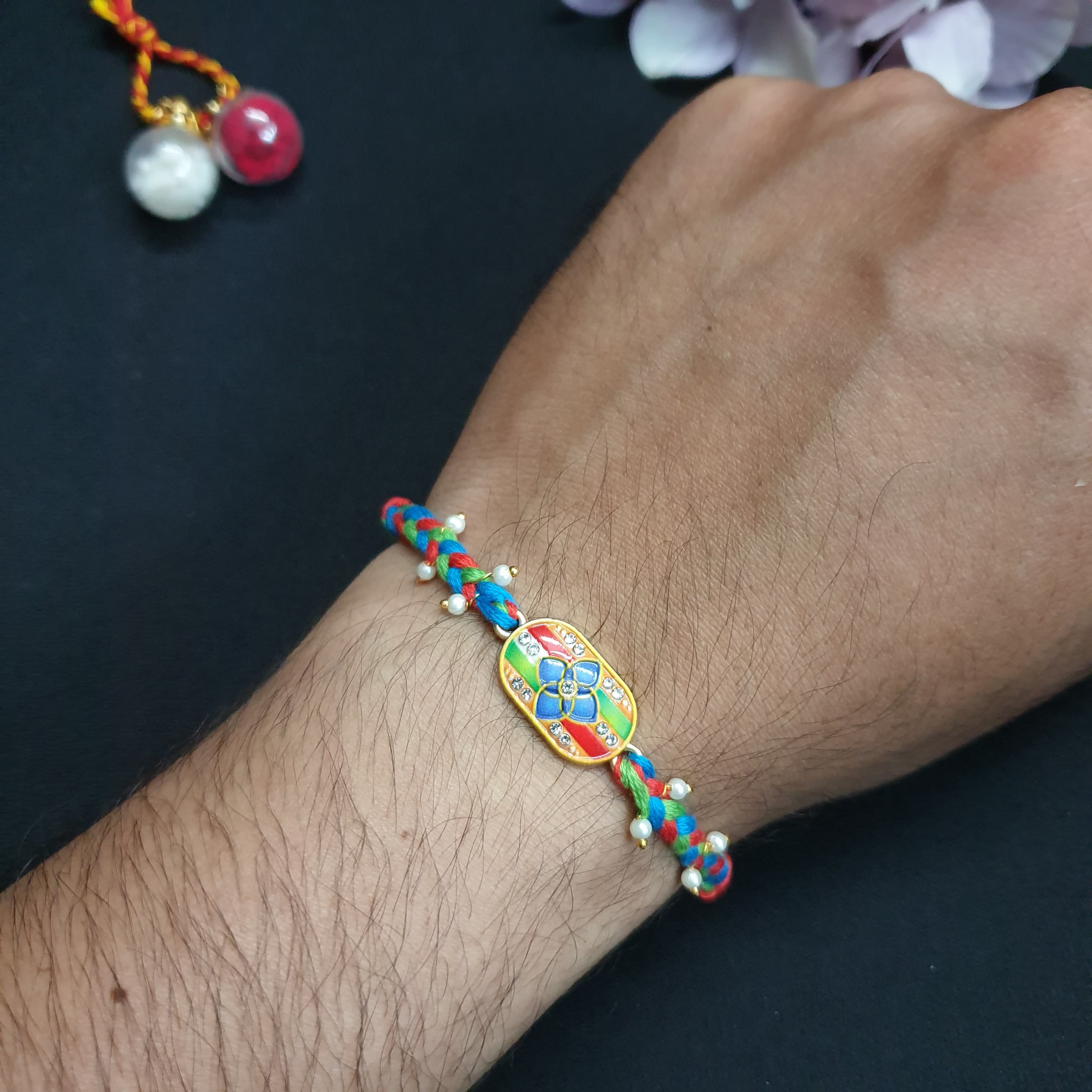 Multi Floral Pearl Rakhi For Rakshabandhan