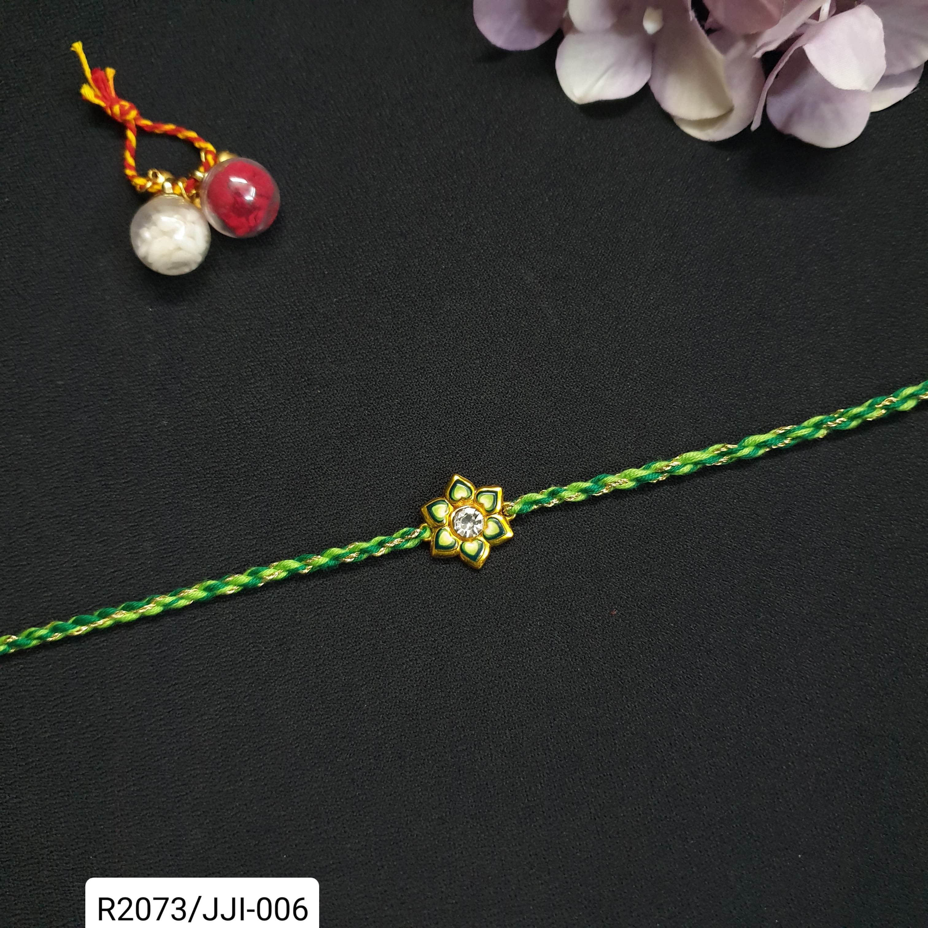 Green Meenakari Enamel Floral Rakhi (Pack of One)