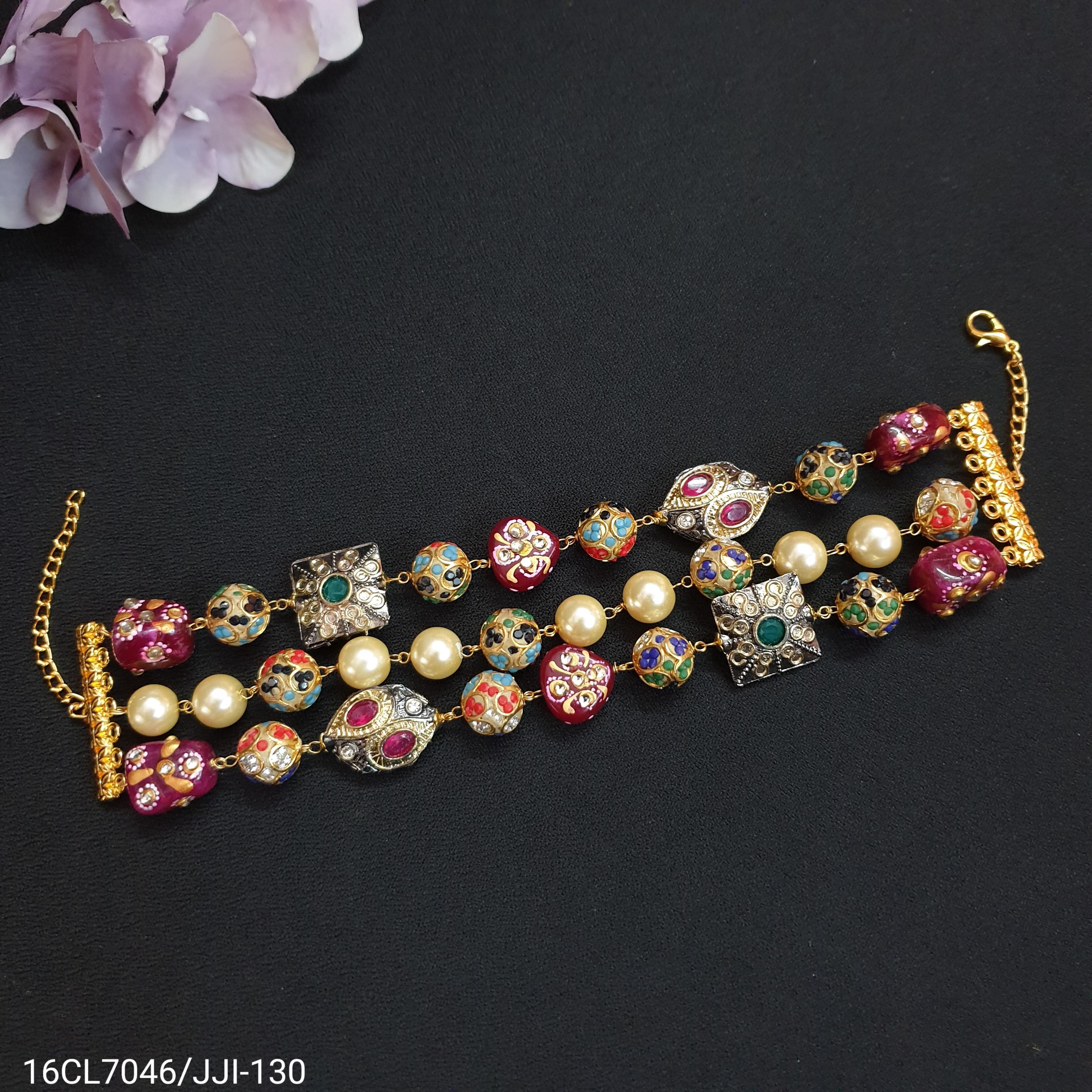 Antique Beaded Choker Set With Earrings