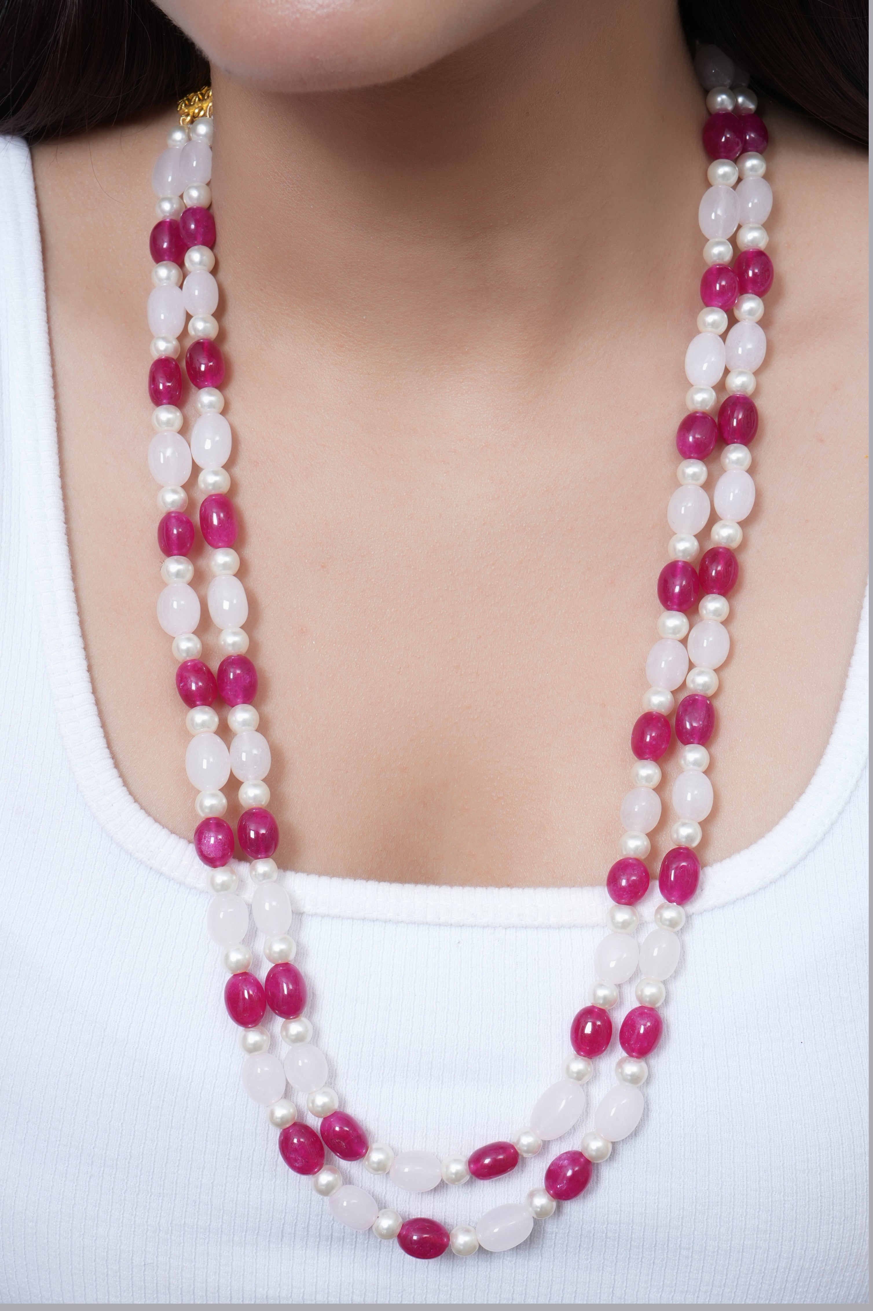 Dark and Baby Pink Stone Beaded Necklace