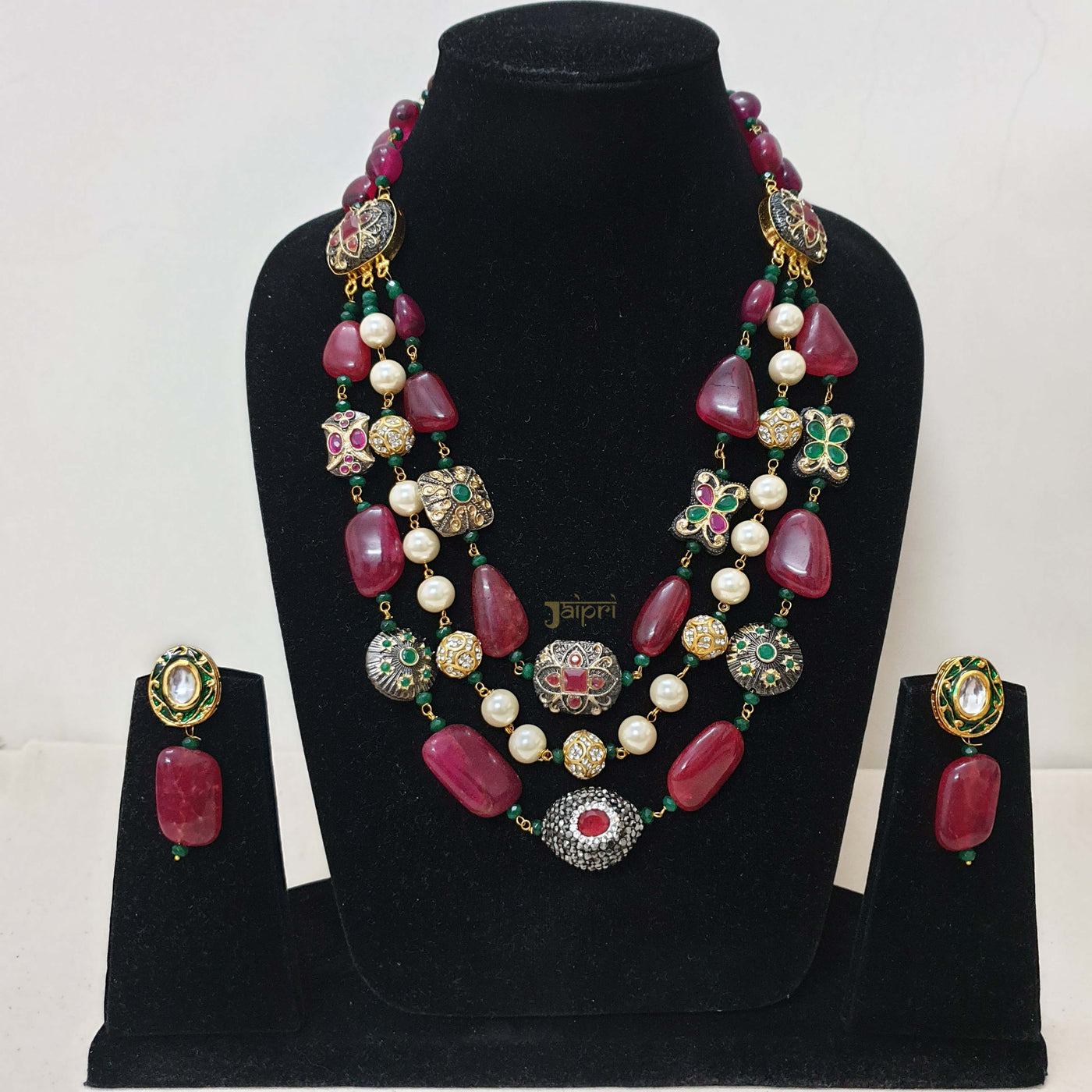 Antique Beads Stone Necklace With Earrings