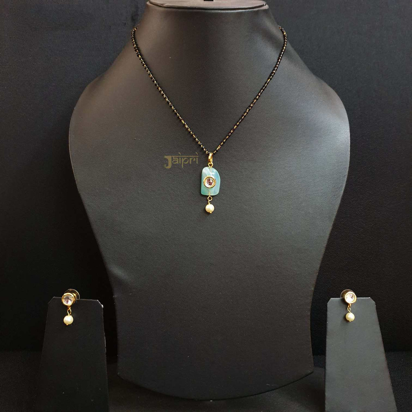 Uneven Turquoise Stone Mangalsutra With Earrings