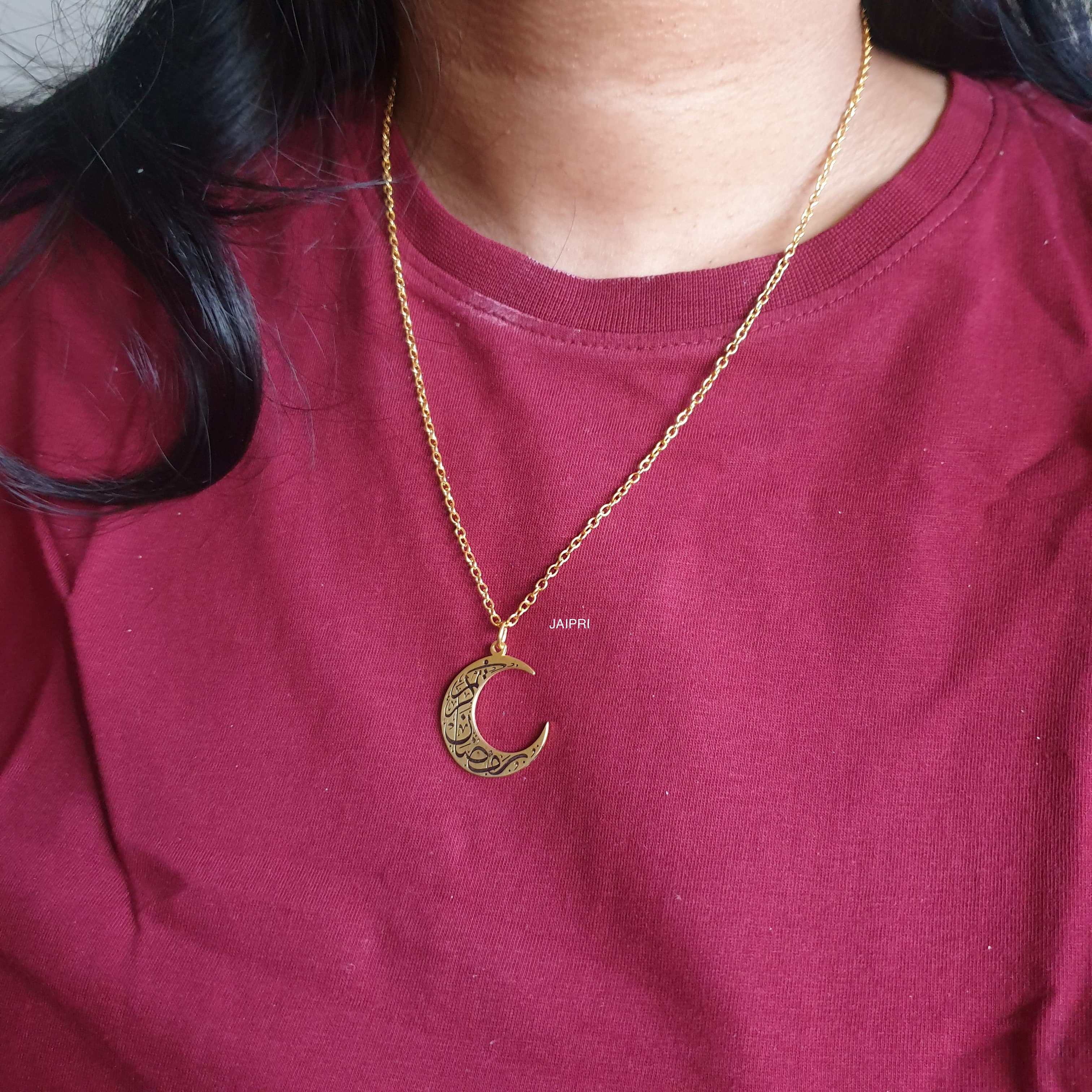 Arabic Gold Tone Moon Necklace