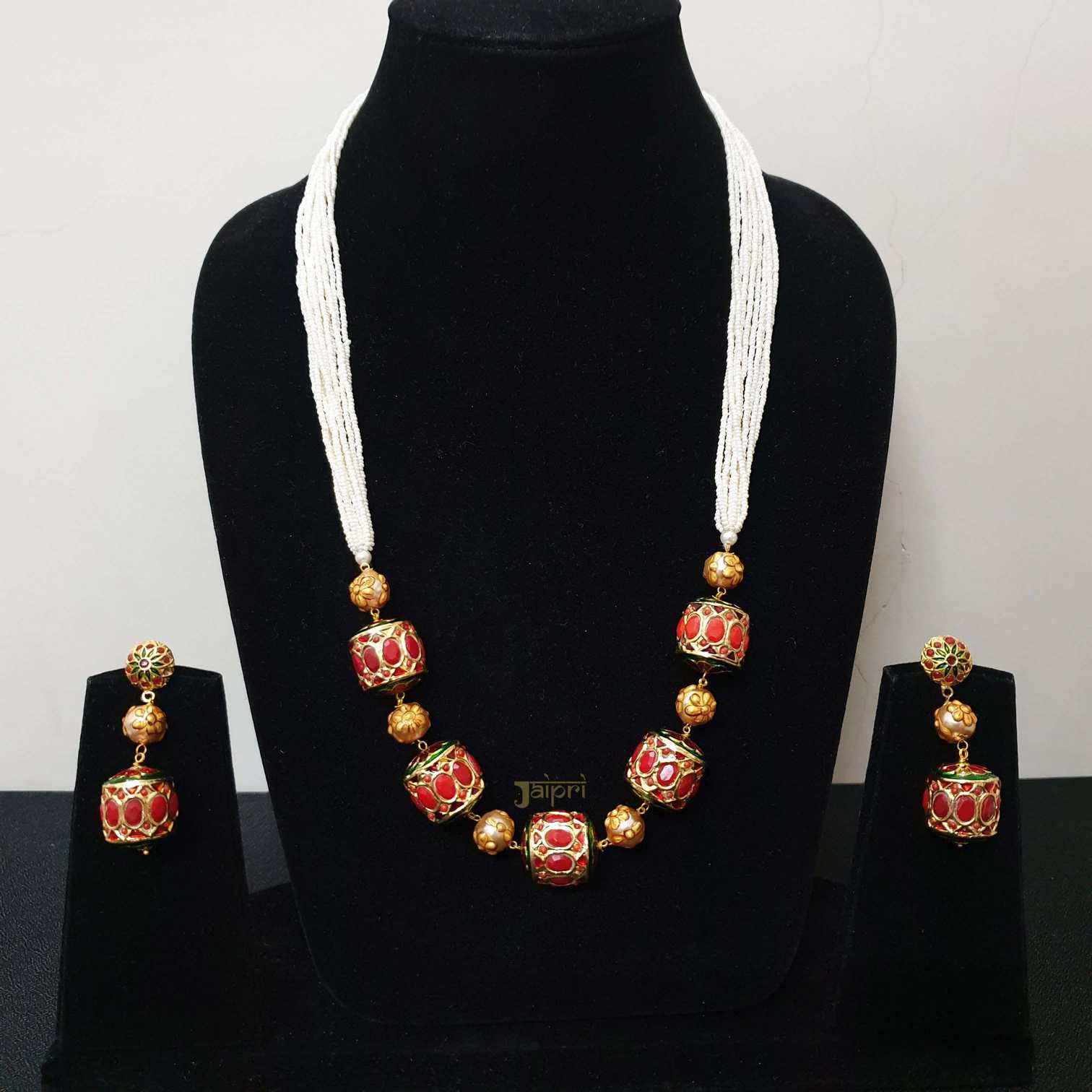 Traditional Jadau Long Necklace With Earrings