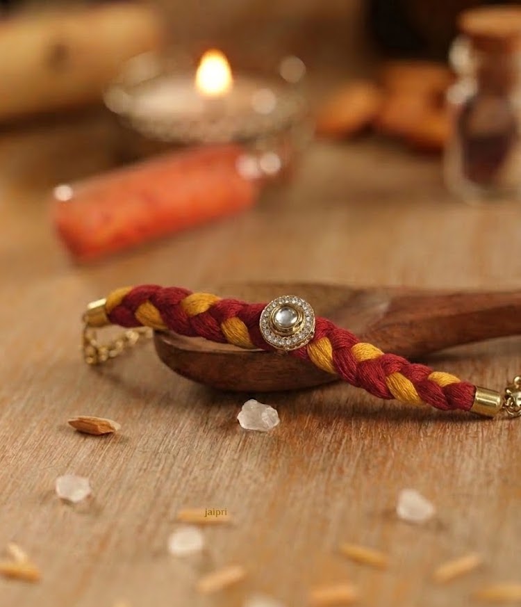 Braided Kundan AD Bracelet Rakhi
