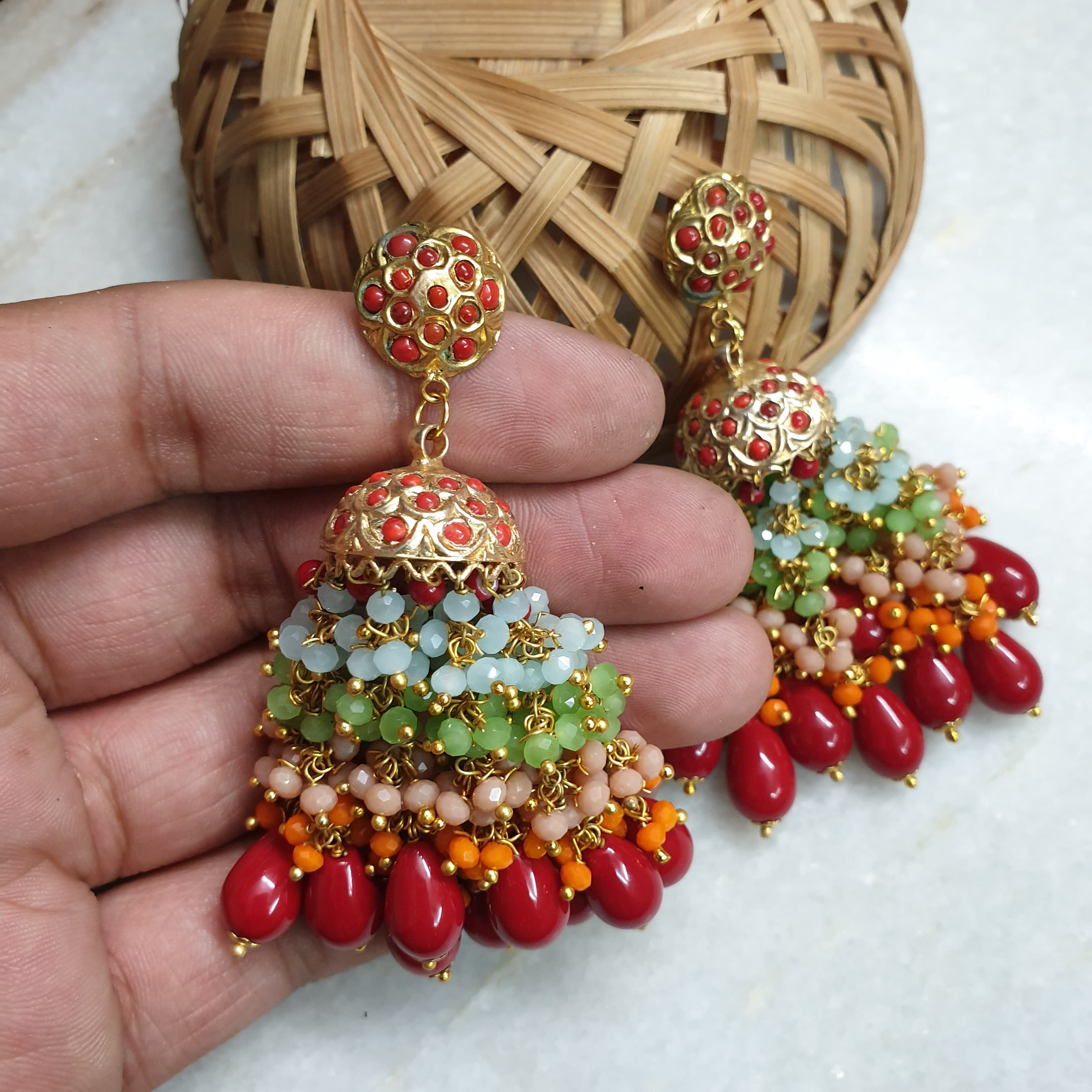Multi Beaded Jadau Jhumki Earrings