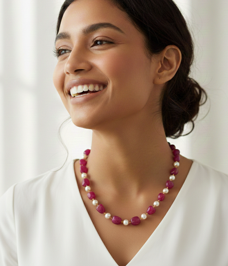 Hot Pink Pearl Beaded Necklace