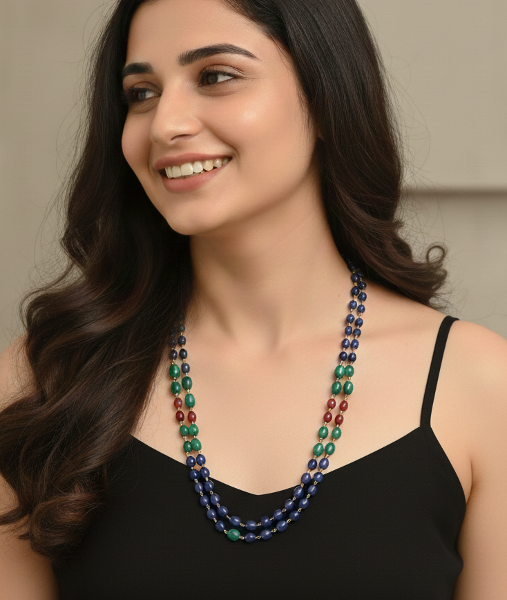 Two Layered Multi Stone Beaded Necklace