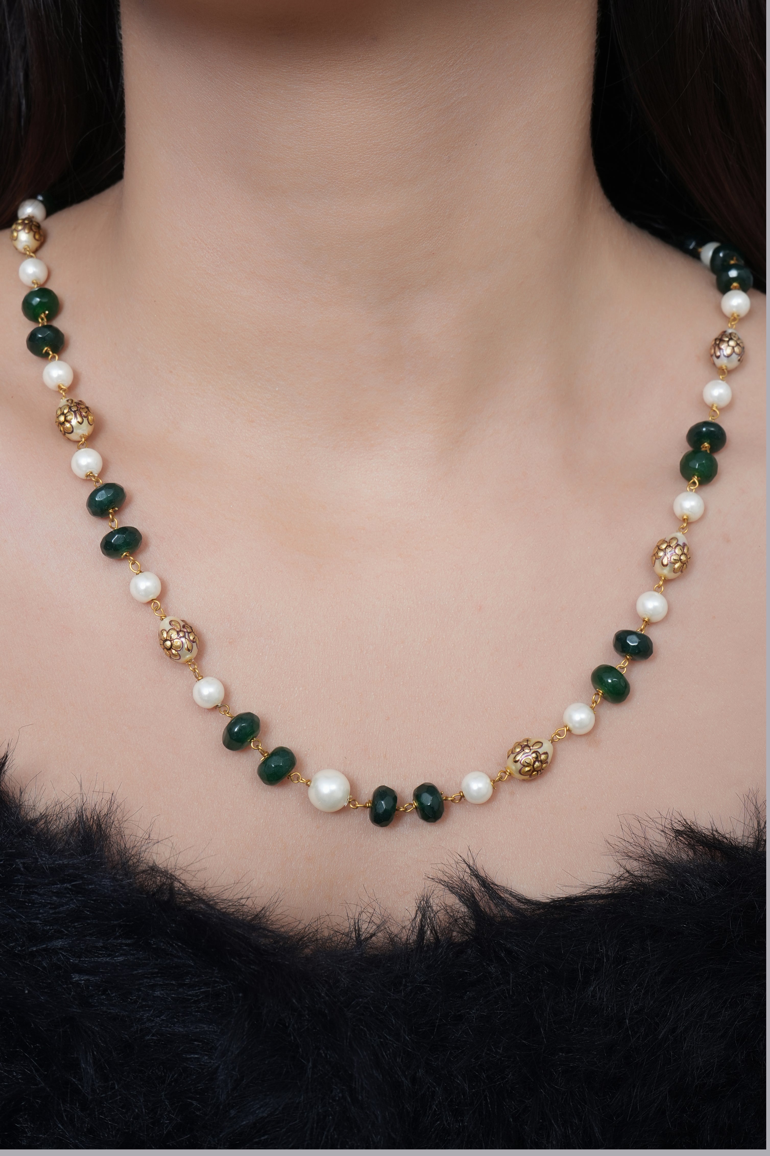 Green Stone Delicate Bead Necklace