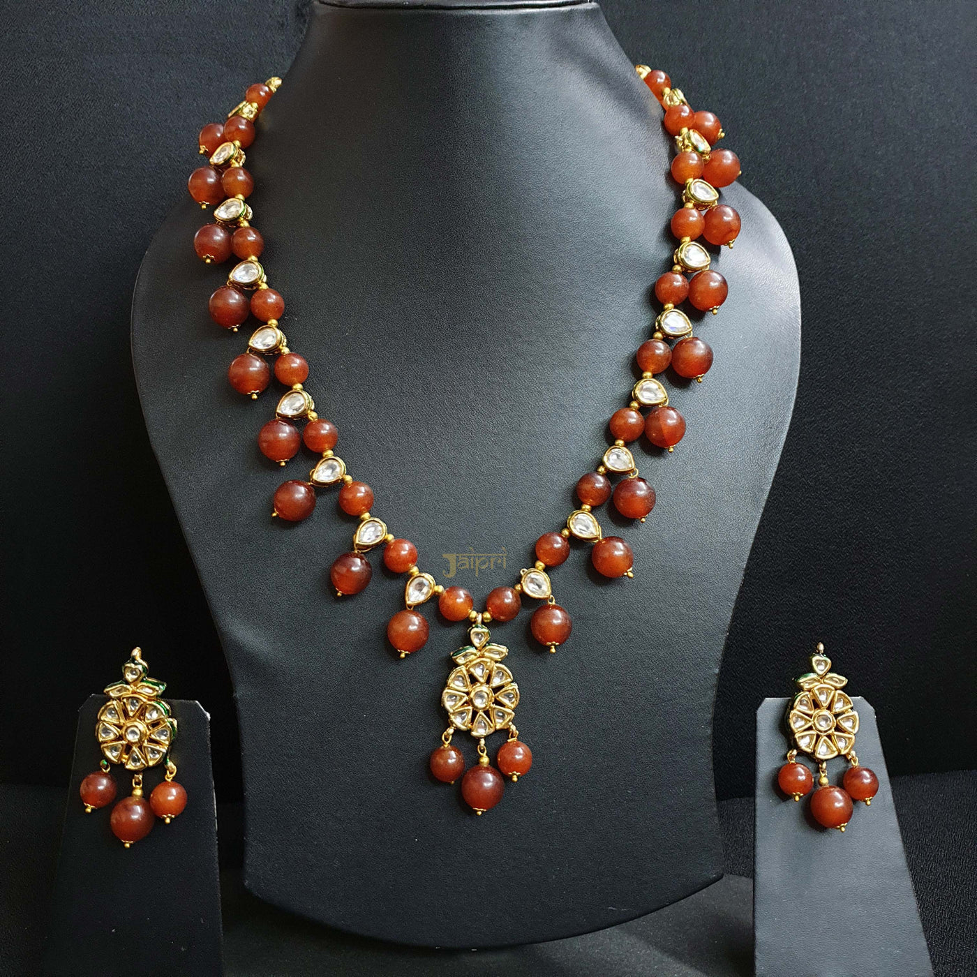 Kundan Stone Beading Necklace Set With Earrings