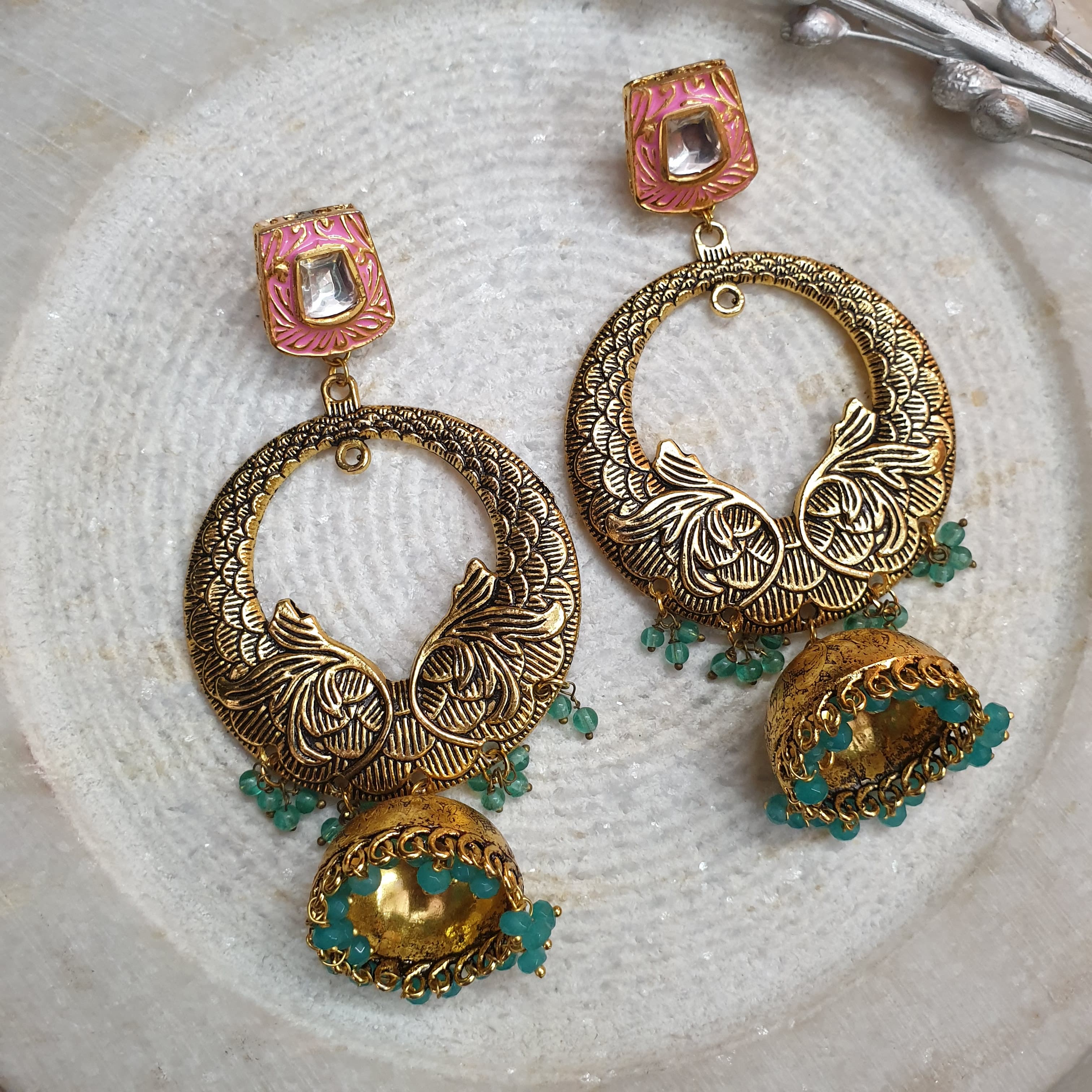 Antique Gold Kundan Big Earrings
