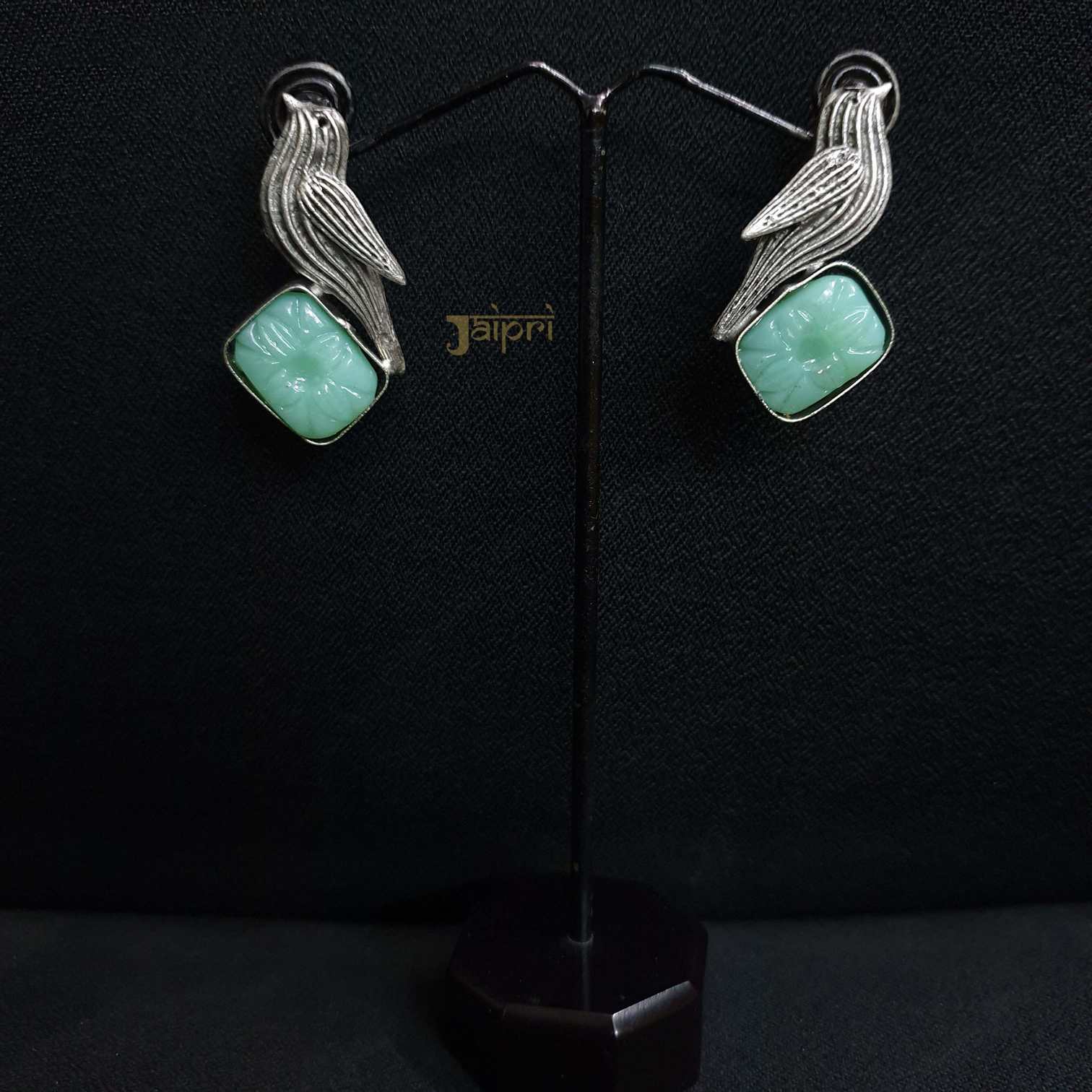 Bird Design, Green Stone Ear Studs