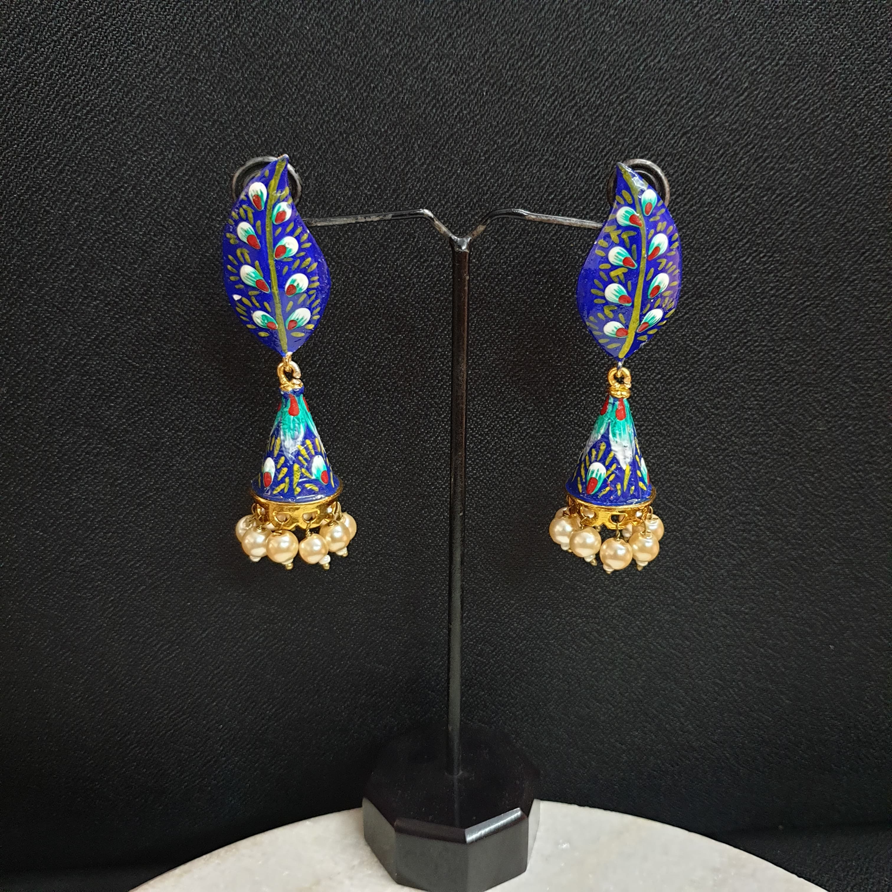 Blue Handpainted Jhumki Earrings