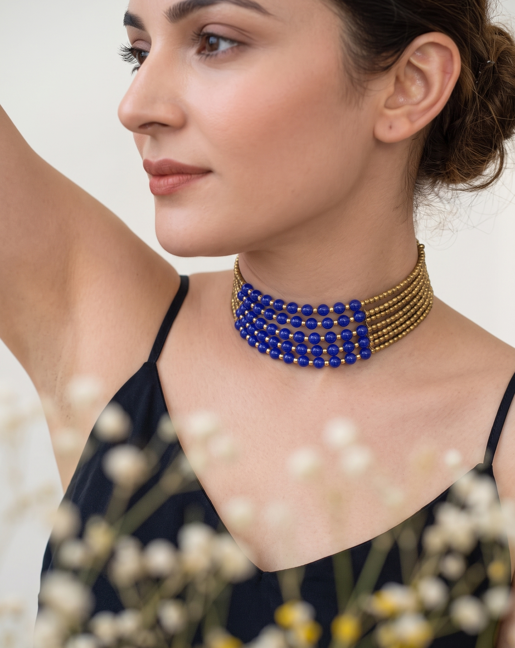 Hania Blue Beaded Choker Necklace