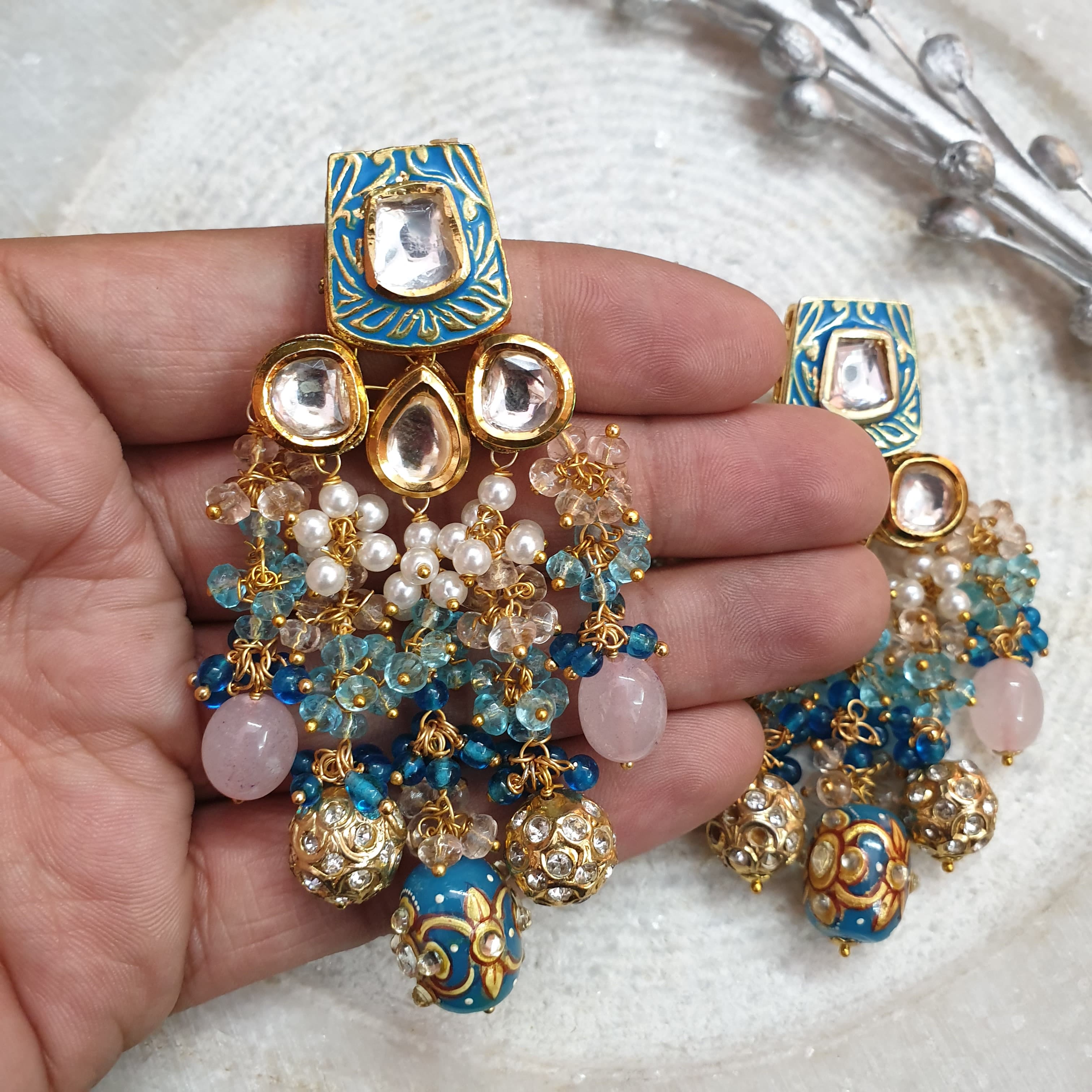 Blue Designer Kundan & Meenakari Earrings