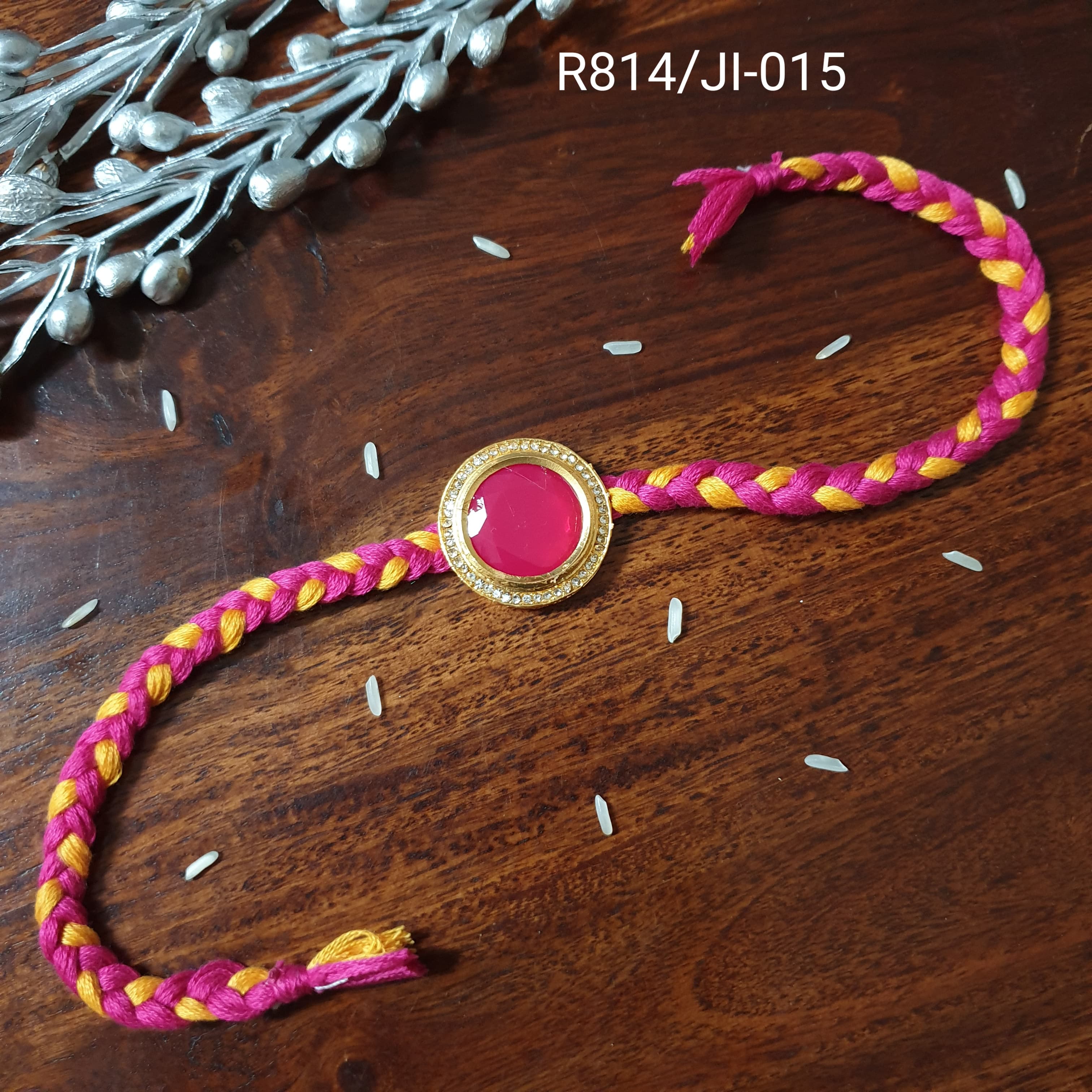 Pink Stone Braided Rakhi (Pack of One)