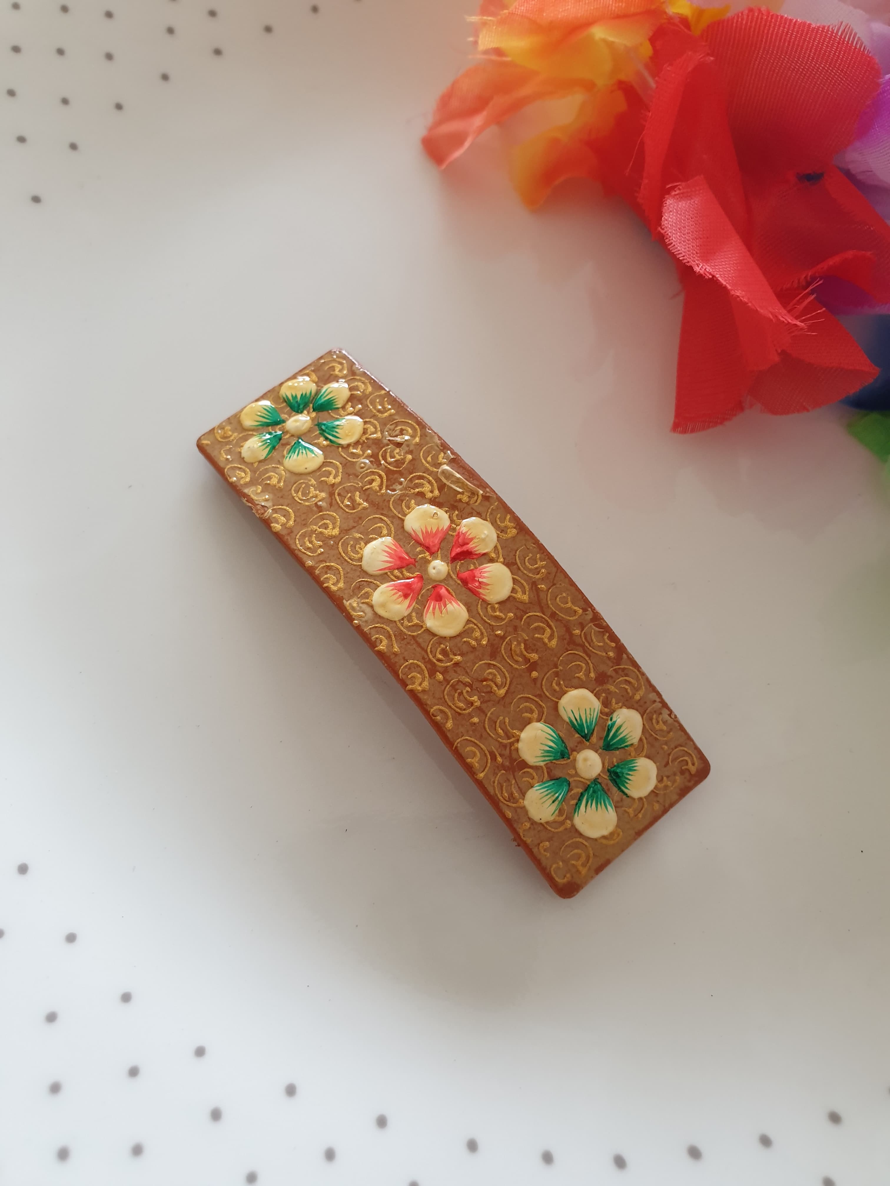 Brown Handpainted Designer Hair Clip