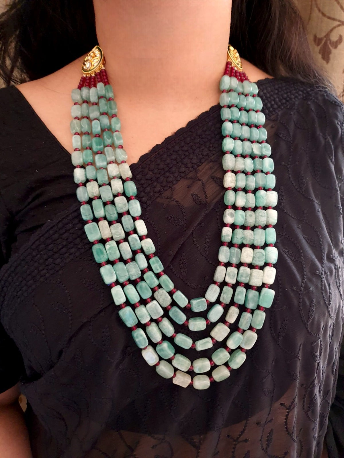 Emerald Stone Kundan Long Necklace
