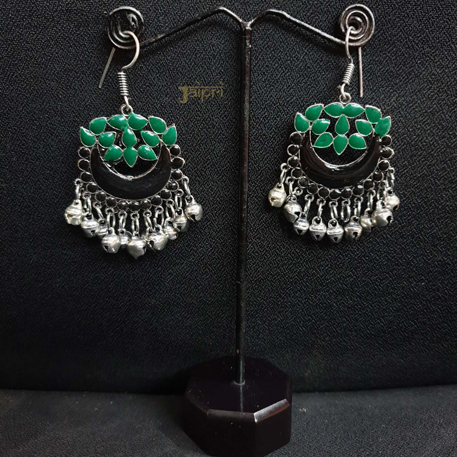 Green & Black Chandbali Hoops Earrings