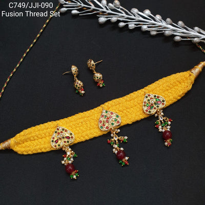 Jadau Beads Yellow Thread Choker Set