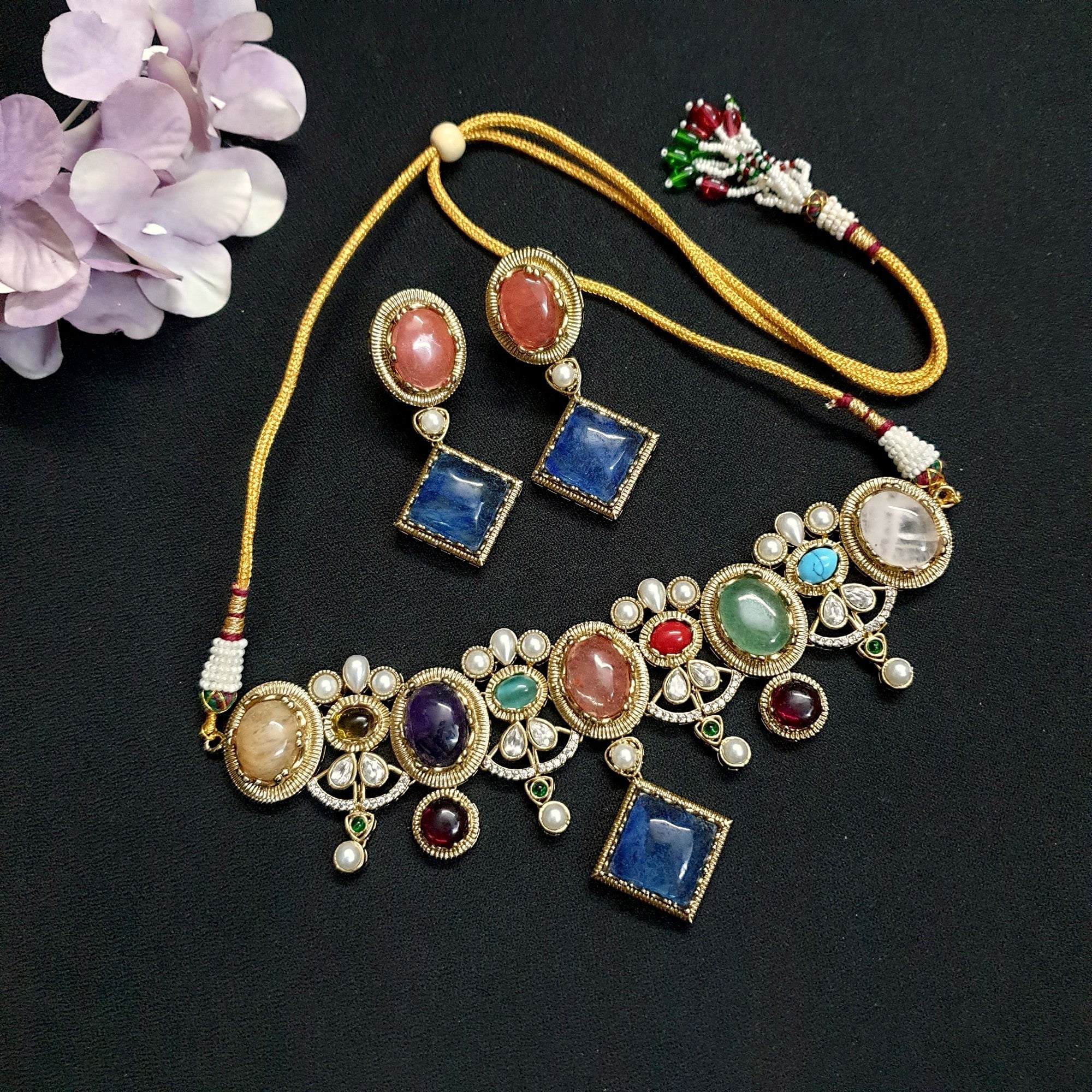 Gold Tone Multi Designer Sabyasachi Inspired Choker Necklace