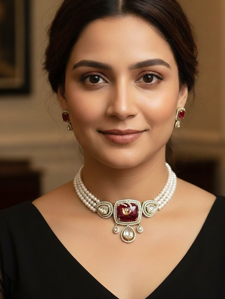 Ruby Stone Kundan Choker Necklace