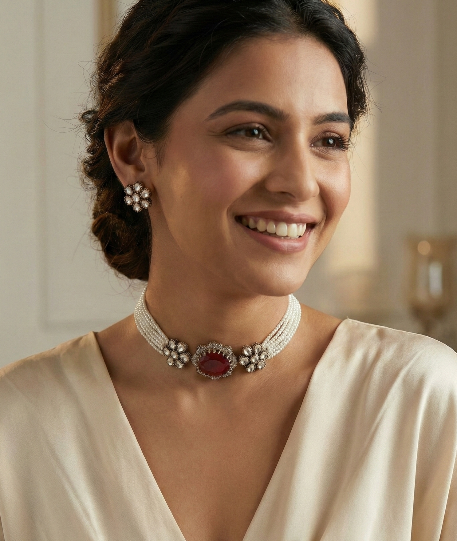 Ruby Color Doublet Stone Kundan Choker Necklace