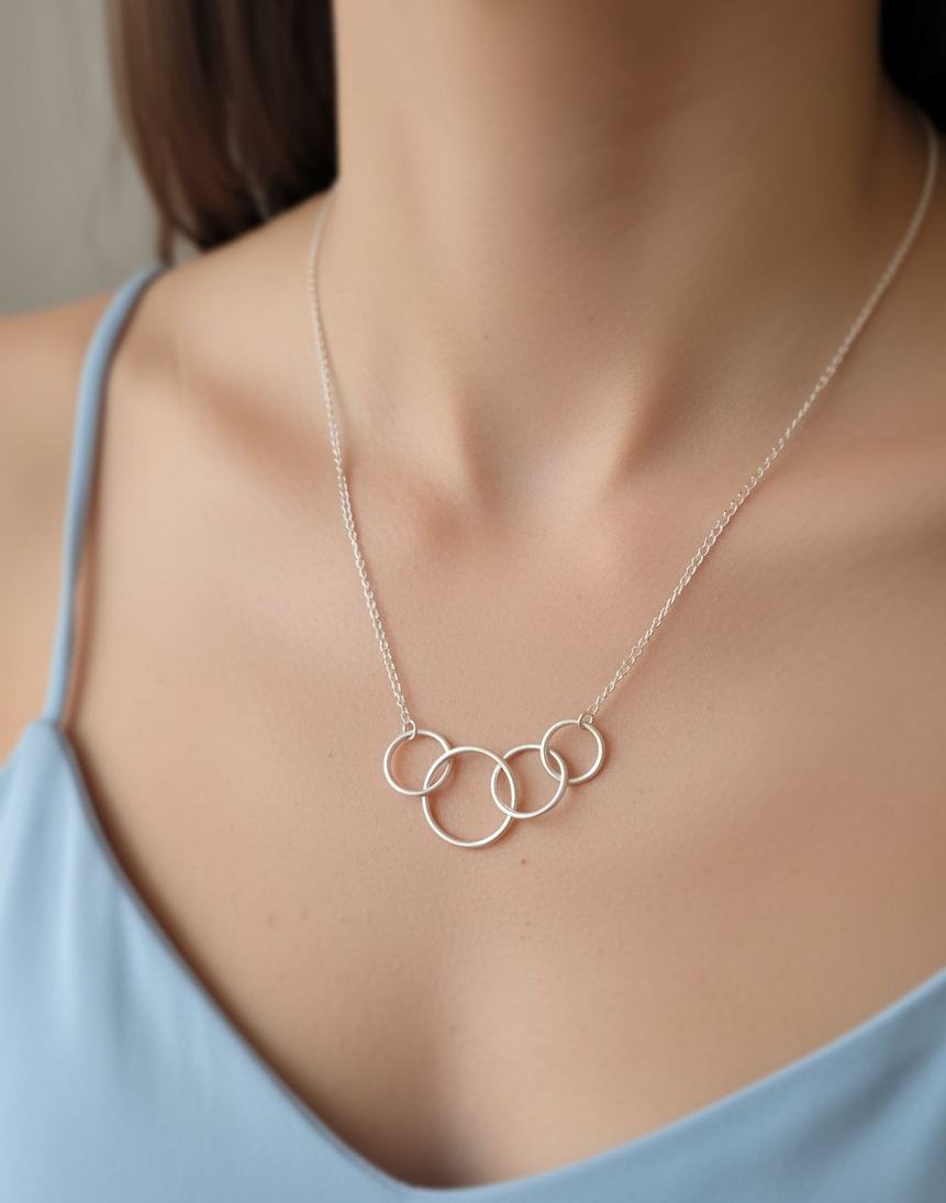 Silver Four Linked Circle Delicate Necklace