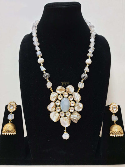 Designer Mother of Pearl Stone Fusion Pendant With Jhumki Earrings