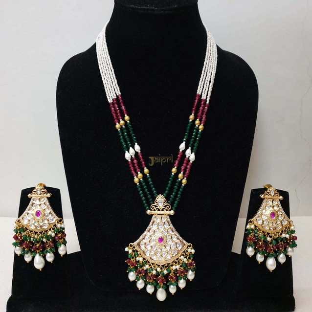 Designer Multicolor Stone Kundan Necklace With Earrings