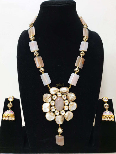 Floral Fusion Mother of Pearl Stone Pendant With Jhumki Earrings