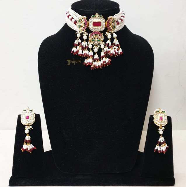 Ruby & Pearl Stone Adorable Necklace With Earrings