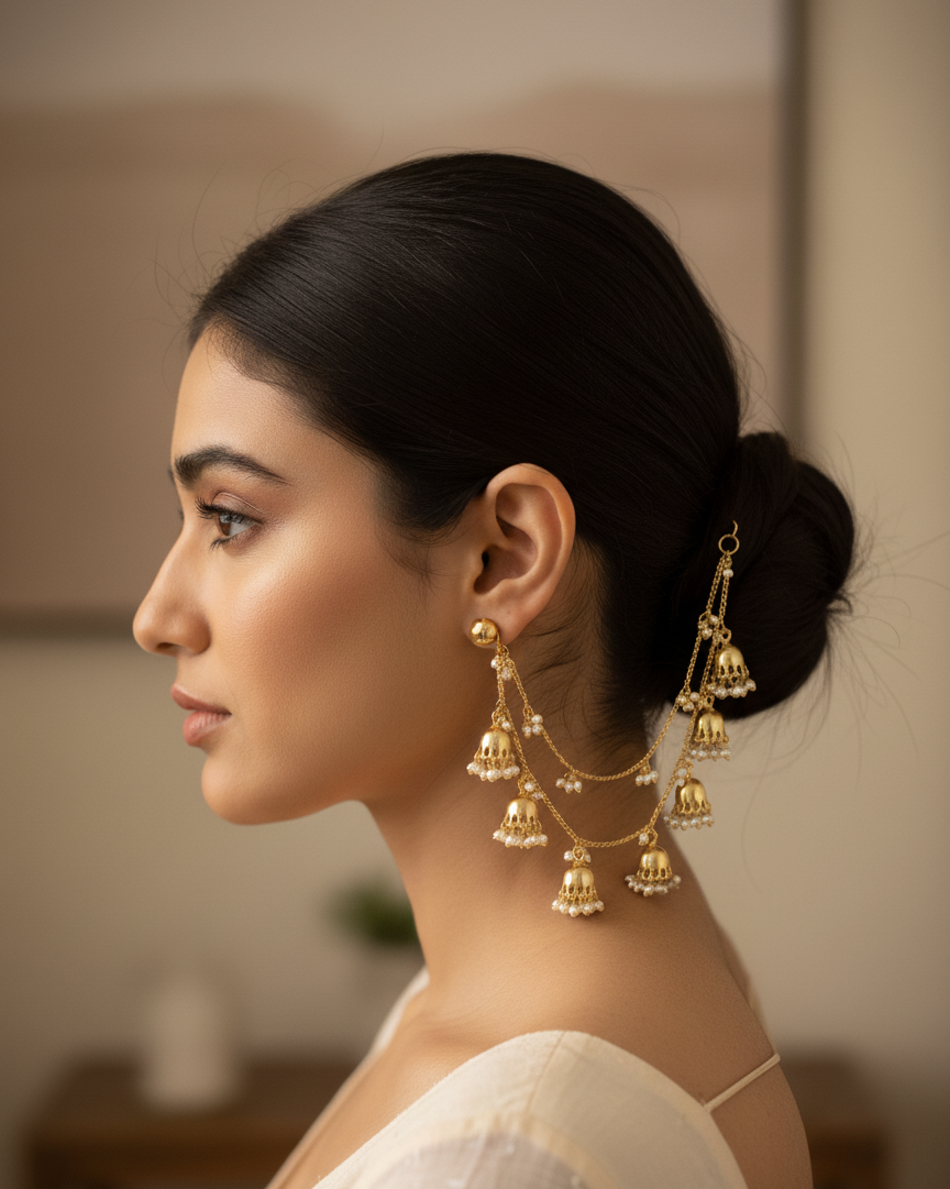 Premium Pearl Earchain With Jhumki