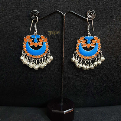 Turquoise Meenakari Oxidized Floral Hoops Earrings