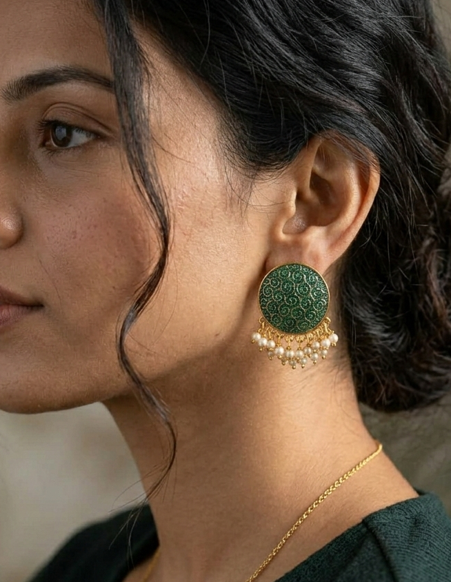 Round Carving Stud Earrings