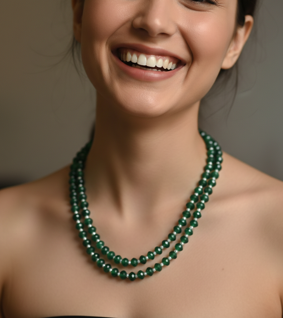 Emerald Color Faceted Bead Necklace