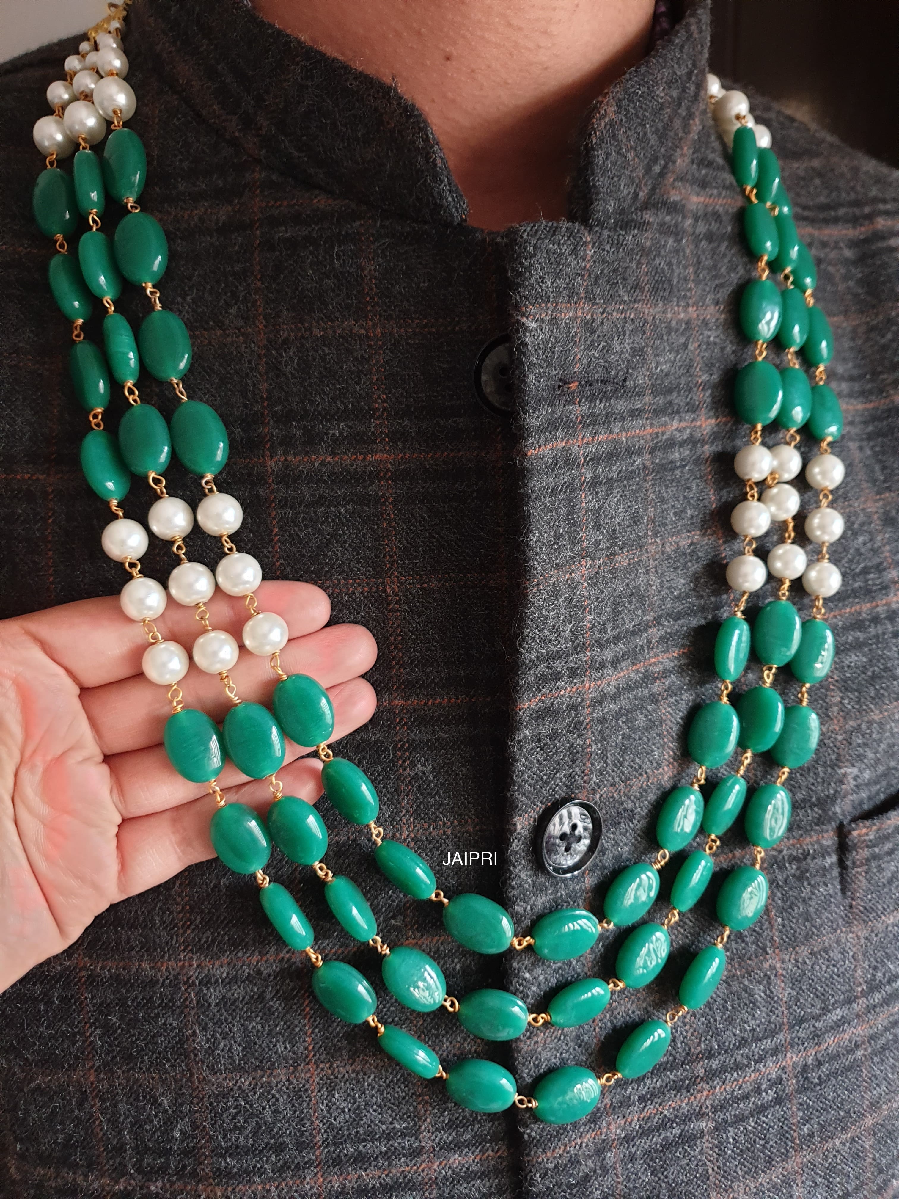 Designer Green And Pearl Combo Groom Necklace