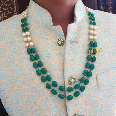 Two Layered Pearl And Green Combo Groom Necklace