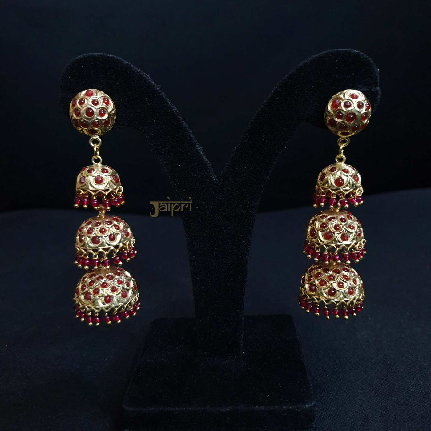 Three Layer Jhumki Ruby Stone Earrings