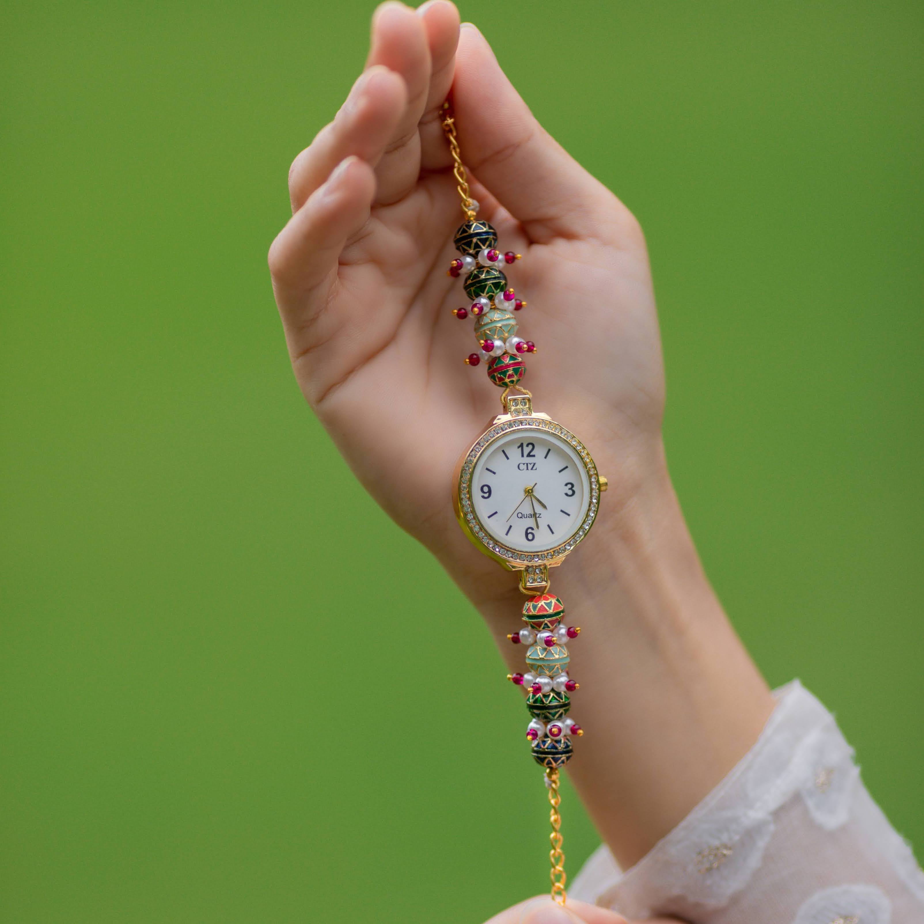 Meenakari Pearl Bead Wrist Watch