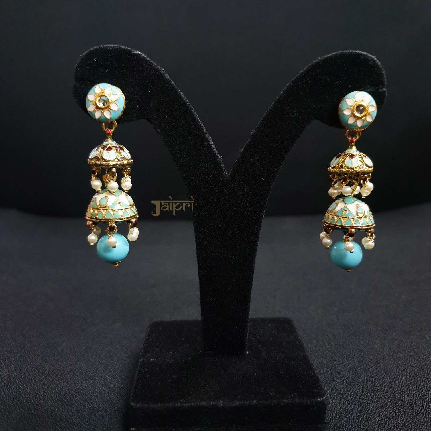 Two Layers Jhumki Meenakari Stud Earrings
