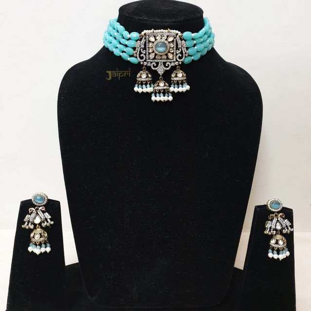 Turquoise Stone Beautiful Necklace With Jhumki Earrings