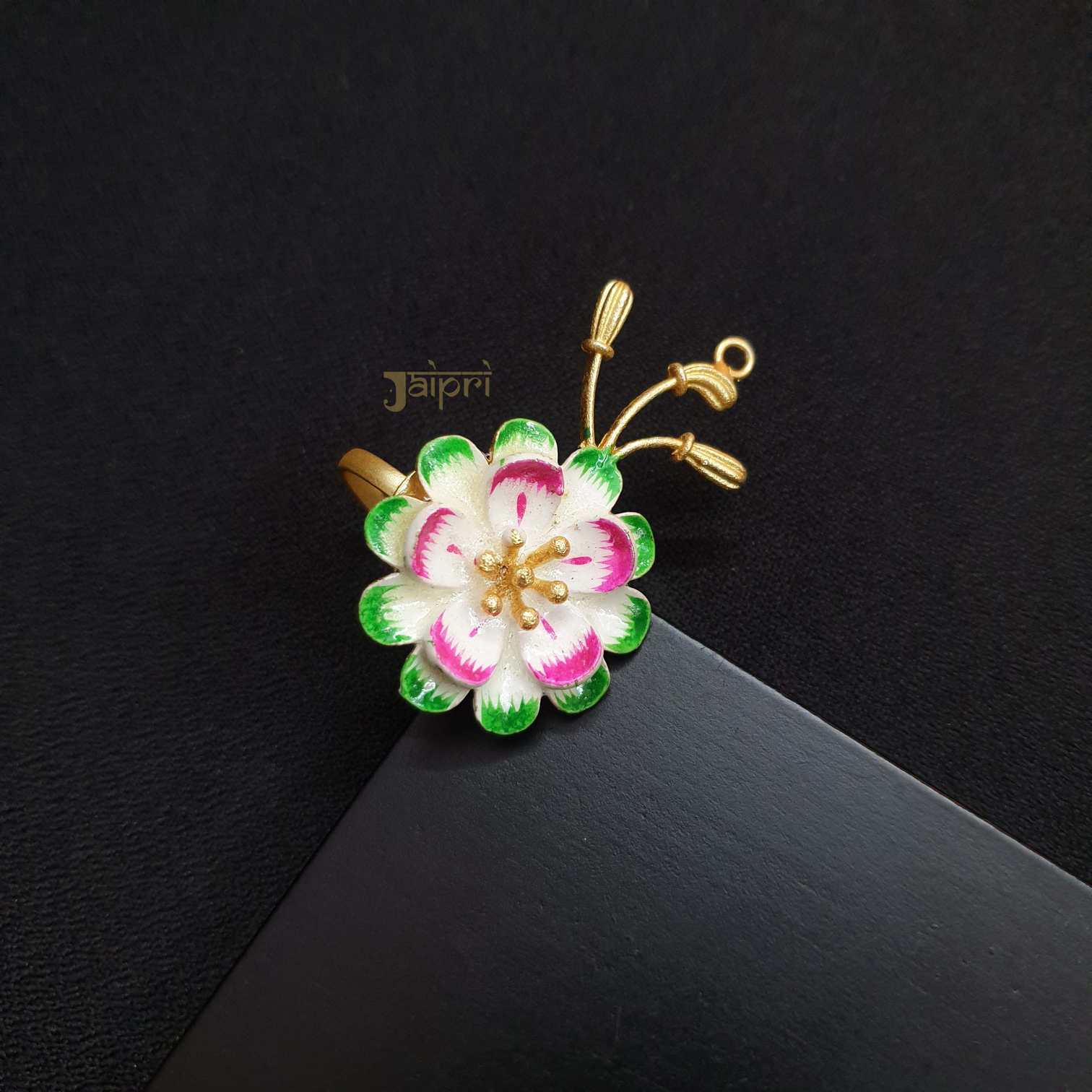 Floral Green & Pink Meenakari Ring
