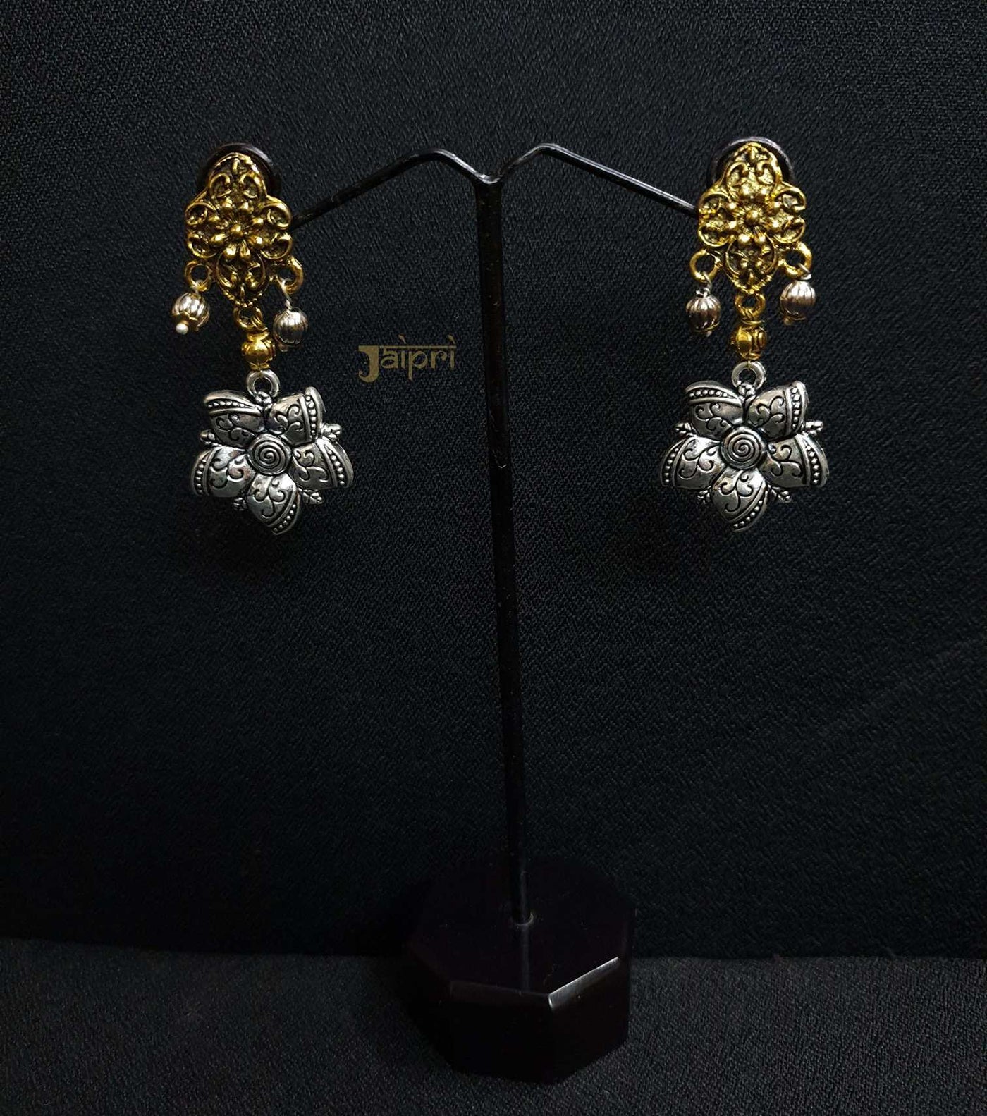 Floral Dual Tone Oxidized Stud Earrings