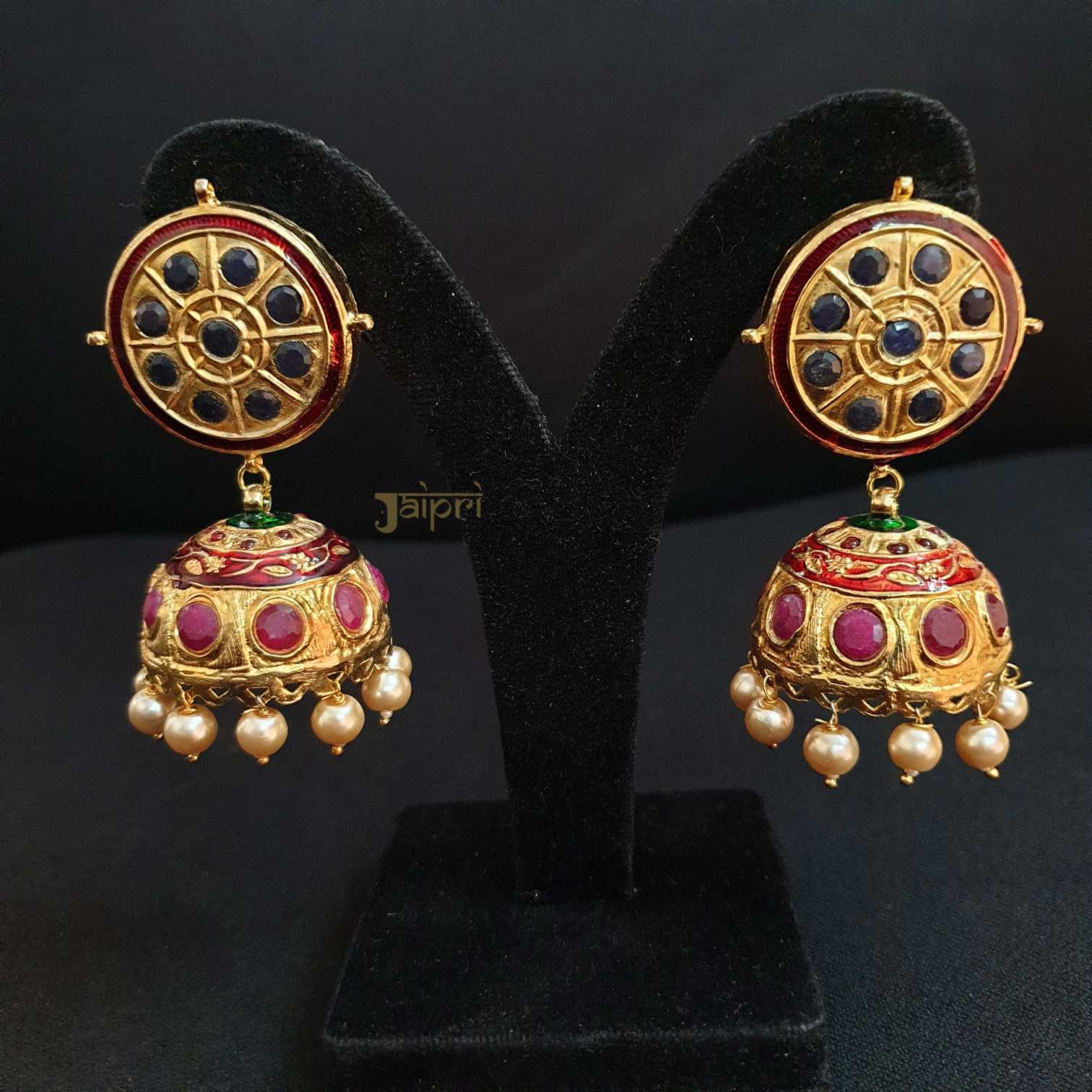 Ruby & Pearl Stone Gold Jhumki Statement Earrings