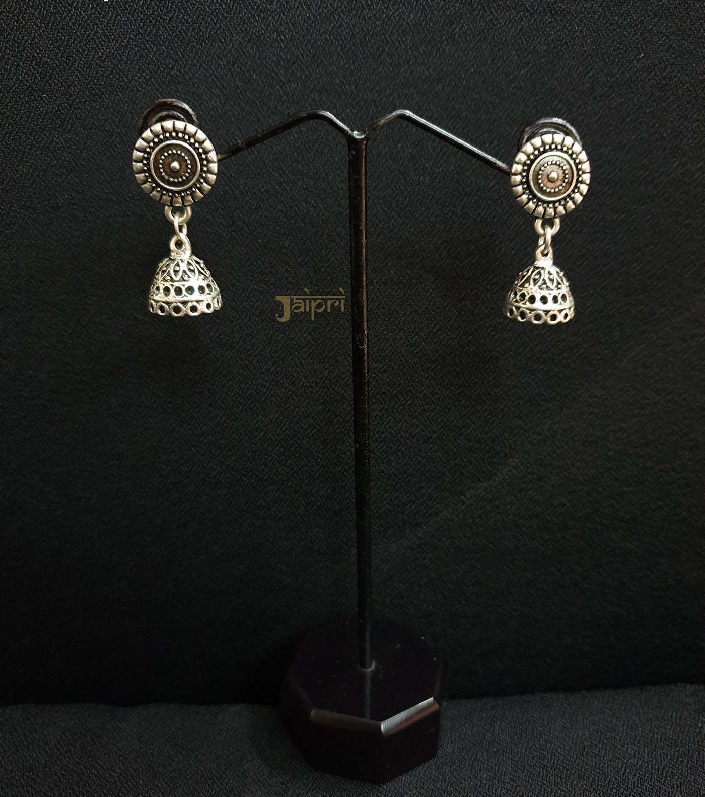 Floral Oxidized Jhumki Earrings