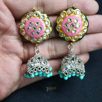 Floral Kundan & Meenakari Jhumki Earrings