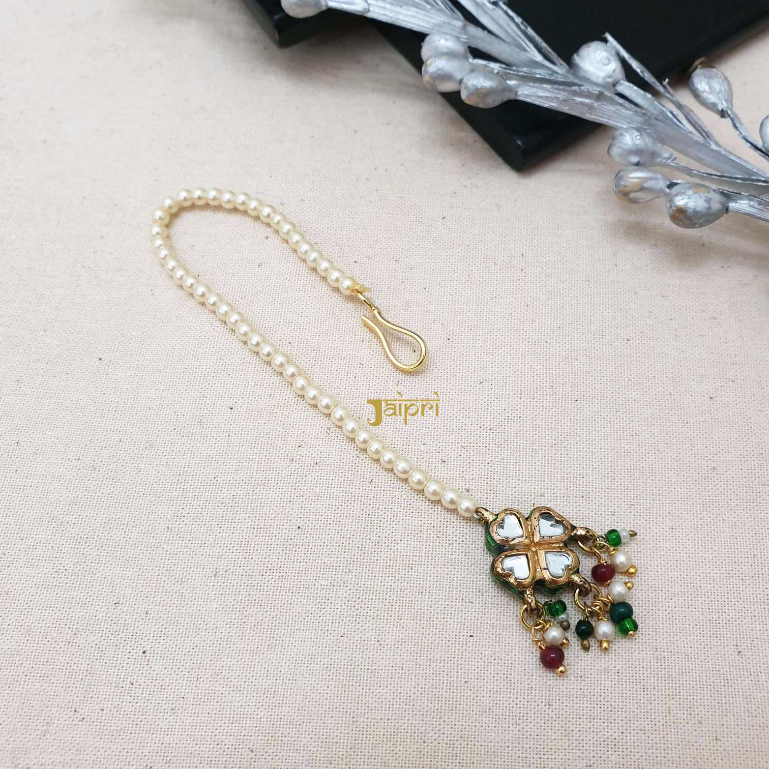 Floral Pearl Beads Stone Kundan-Jadau Work Maang Tikka