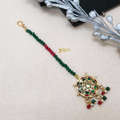 Green & Ruby Stone Floral Maang Tikka